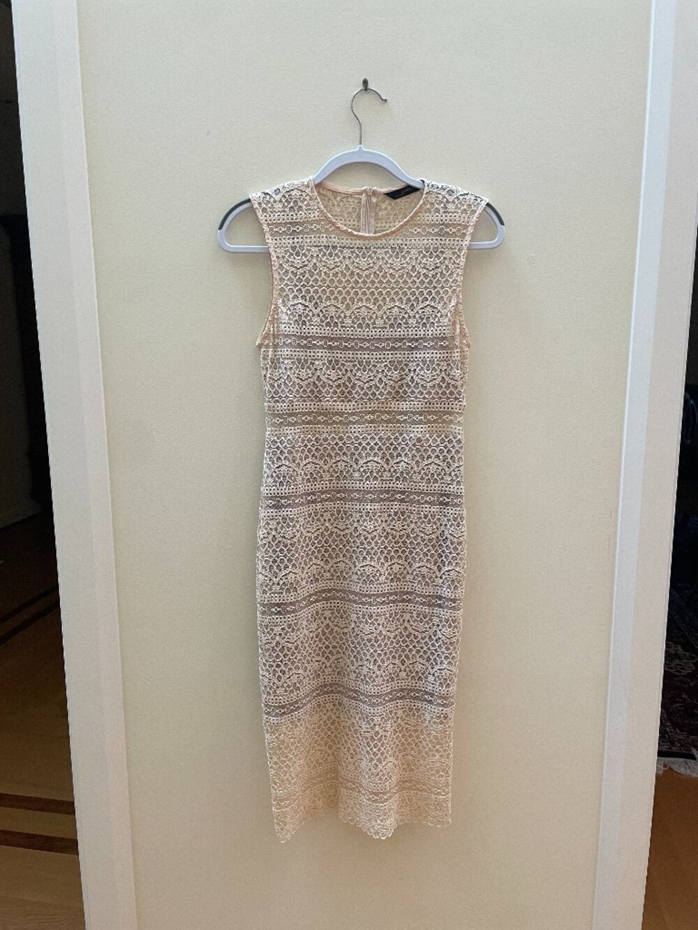 Zara Woman Blush Lace Midi Dress Size M